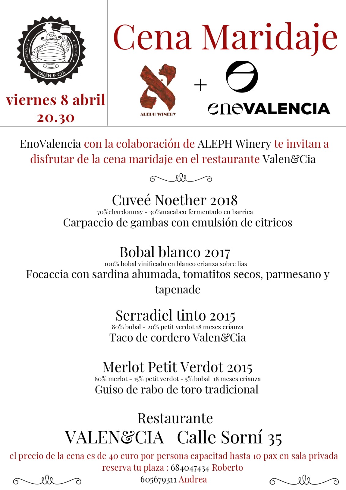 Cenas y maridajes Cena con 4 Vinos de Aleph (Evento) EnoValencia - Cata, eventos y venta de vino 11