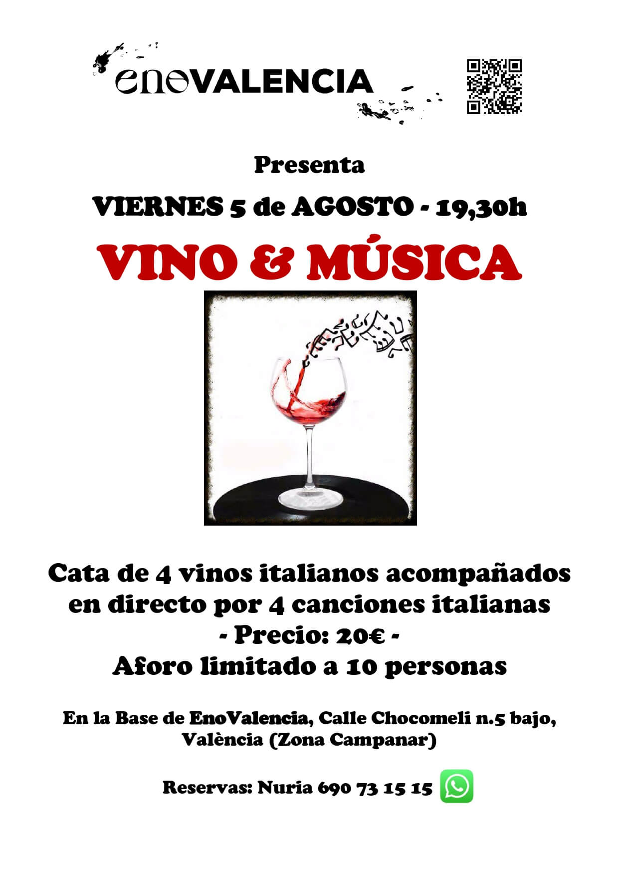 Vino y música 4 Vinos + 4 Canciones italianas en directo Replay EnoValencia - Cata, eventos y venta de vino 7