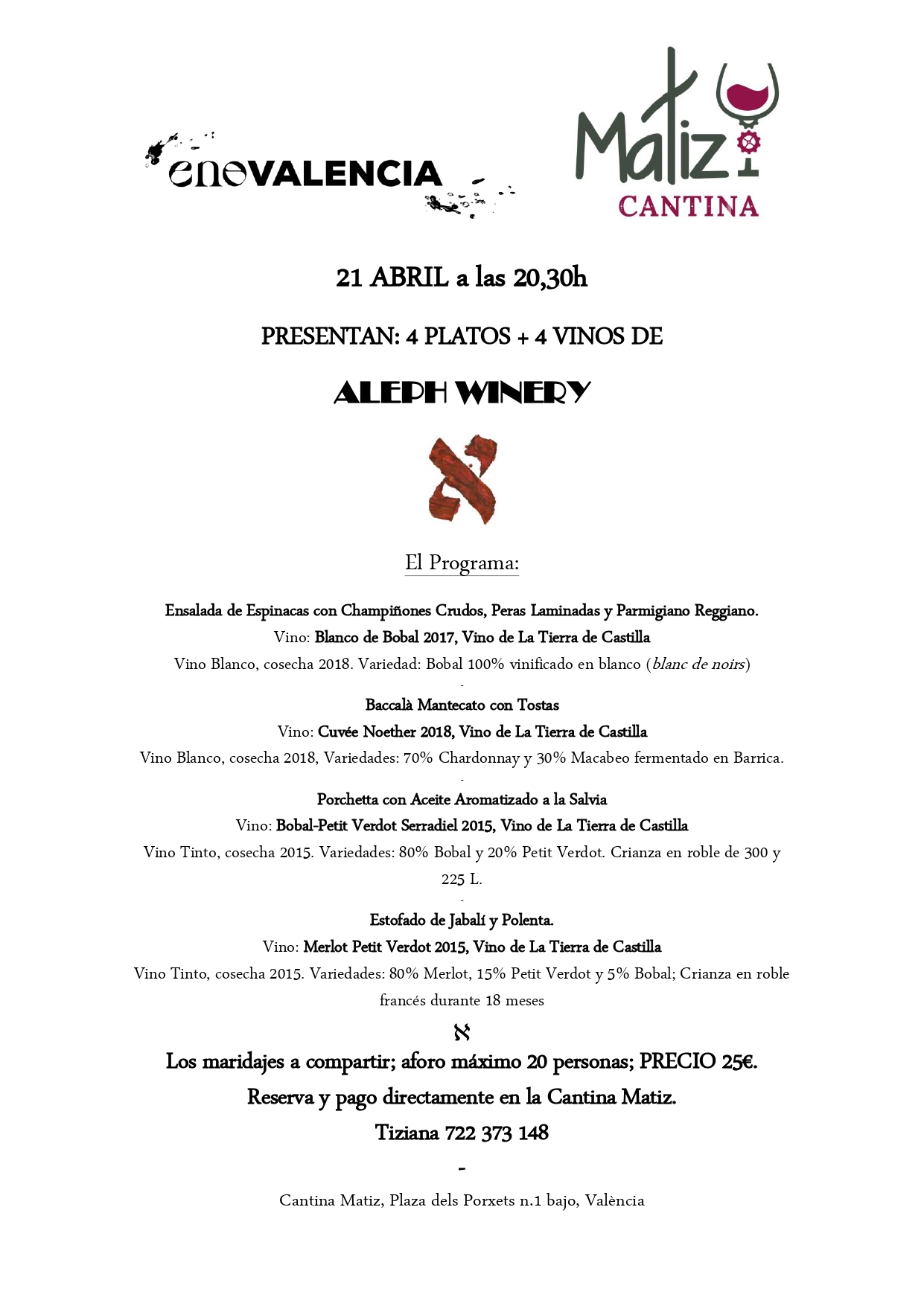 Cenas y maridajes Cata Maridaje con Aleph (Evento) EnoValencia - Cata, eventos y venta de vino 5